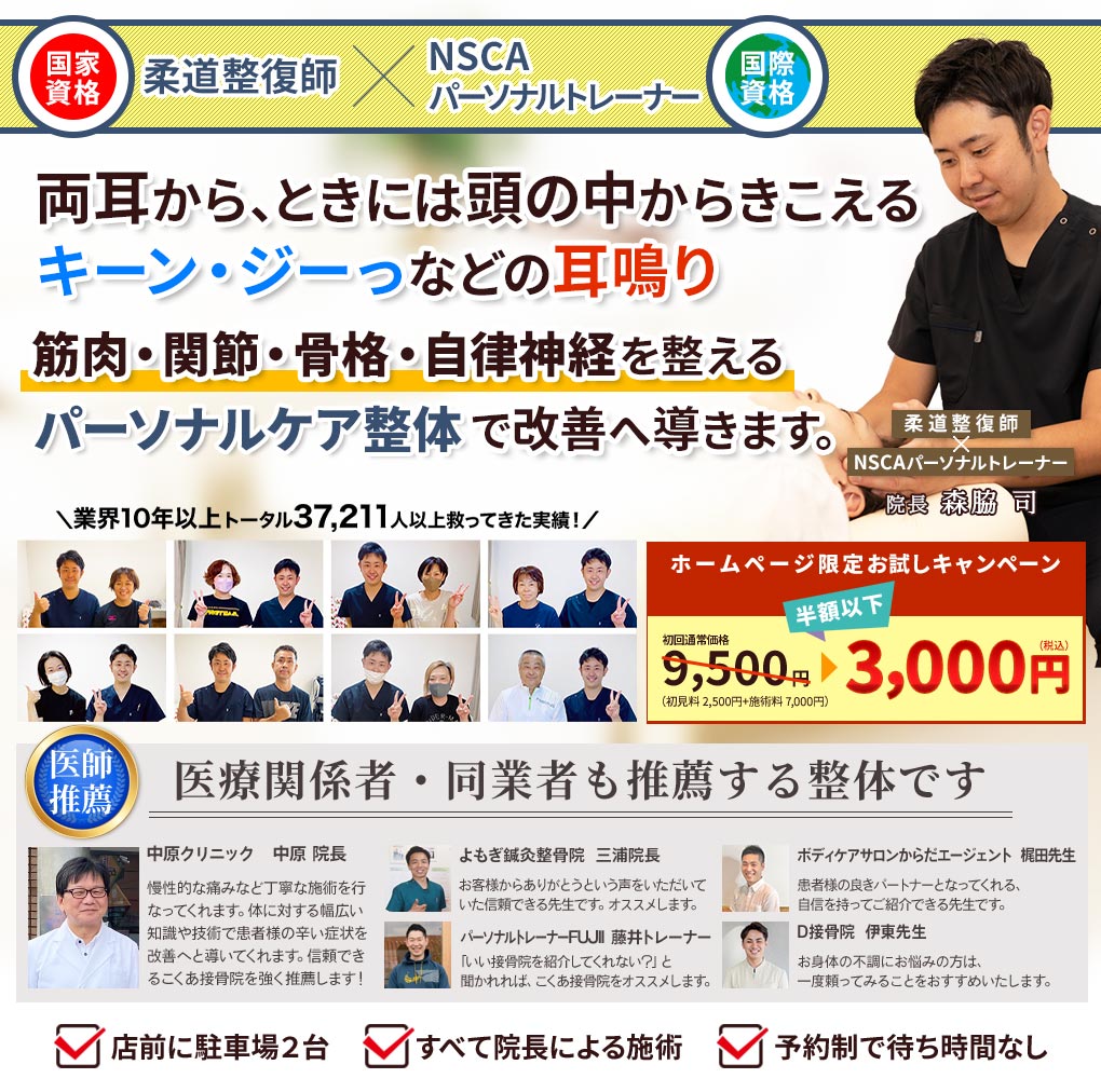 両耳から、ときには頭の中からきこえるキーン・ジーっなどの耳鳴り、自律機能の低下が大きな原因です！こくあ接骨院のパーソナルケア整体で自律機能を改善へ導きます。