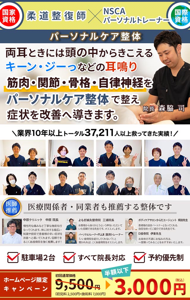 両耳から、ときには頭の中からきこえるキーン・ジーっなどの耳鳴り、自律機能の低下が大きな原因です！こくあ接骨院のパーソナルケア整体で自律機能を改善へ導きます。
